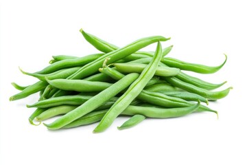 A handful of fresh green beans with a slight curve, isolated on a transparent background.