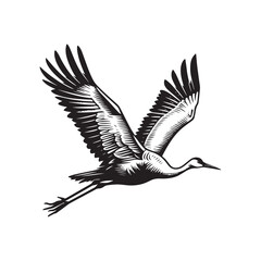 Fototapeta premium Simple Sandhill Crane Flying Vector Icon – Vintage Logo & Retro Illustration