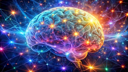 Glowing Brain Synapses in a Vibrant Celestial Neural Web
