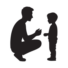 Silhouette dad and child vector art