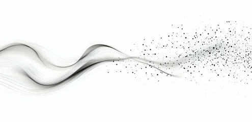 Black and white vector graphic of an abstract network with lines connecting dots on the right side, set against a pure white background