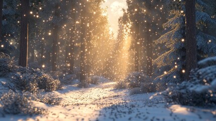 Old vintage photo. Tree pine spruce in magic forest winter with falling snow sunny day. Snow forest snowfall. Christmas Winter New Year background trembling scenery.