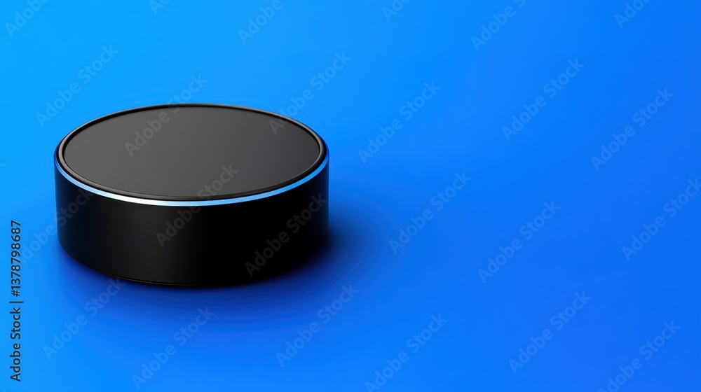 Poster dark button on vibrant blue background, simple and elegant design element for modern projects