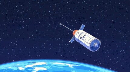 Fototapeta premium Satellite Orbiting Earth, Spacecraft in Earth's orbit. Space exploration, technology, and communication concept.