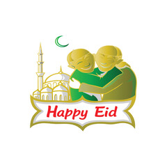 two Muslim men in traditional attire embracing each other warmly