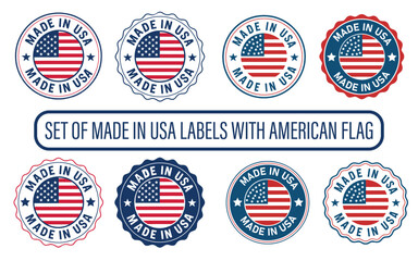 Set of Made in USA Labels with American Flag