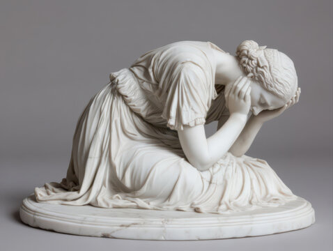 White marble sculpture from ancient Rome, depicting the most beautiful Ariadne, abandoned and consumed by despair after Theseus' departure.