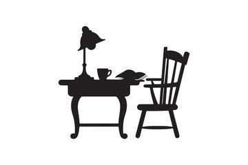 Fototapeta premium Reading table and chair art silhouettes vector with white background