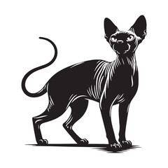 Confident Sphynx silhouette, emphasizing the breed's bold and playful nature - Sphynx illustration - Sphynx vector - cat silhouette

