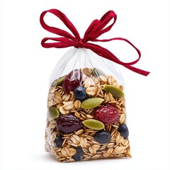 Delicious granola bag packed with nutrient-rich ingredients for a wholesome breakfast or snack isolated