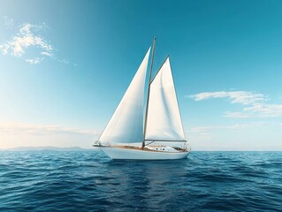 Fototapeta premium Sailing adventure on a beautiful yacht in the open ocean under clear blue skies