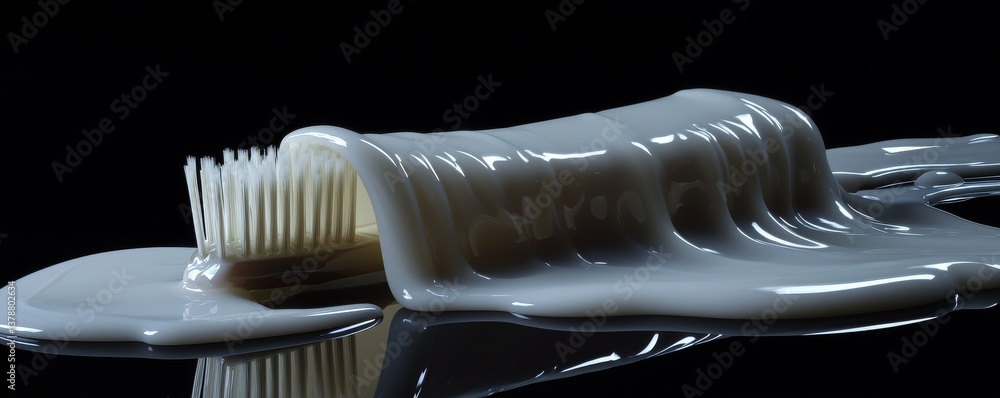 Poster a close-up of a comb partially submerged in creamy liquid, showcasing a unique blend of texture and 