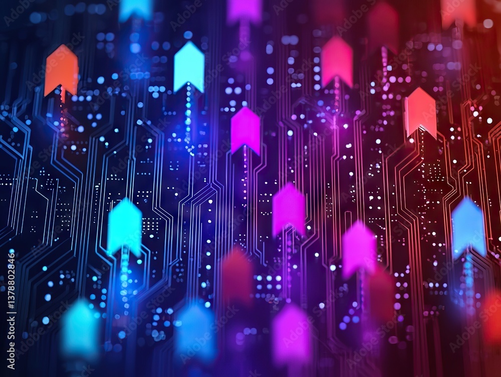 Poster dynamic digital arrows displaying growth trends in technology abstract visual futuristic environment