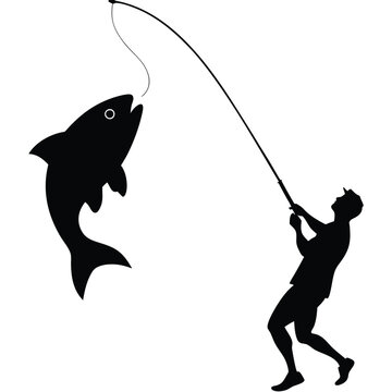 Silhouette man fising the big fish.