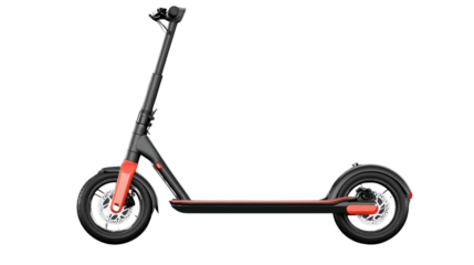 A red 3d illustration of a child's tricycle with fun wheels, an isolated childhood object for transportation