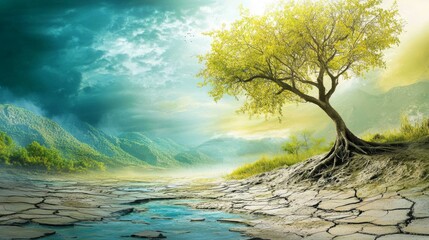 World Environment Day 2024 concept - Land restoration, desertification and drought resilience, 3d tree background. Ecology concept. We are #GenerationRestoration