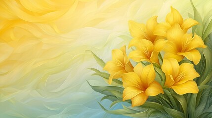 Obraz premium Radiant yellow flowers on azure canvas, a burst of floral beauty vibrant
