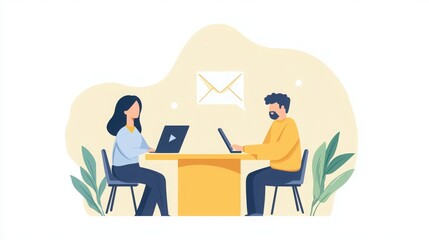 Remote Team Collaboration, Man and woman working together remotely on laptops.