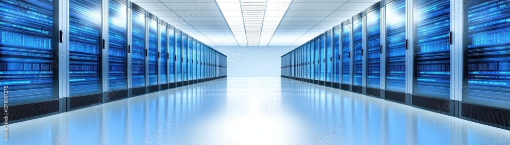 Poster powerful server infrastructure, exploring data center technology and cloud computing solutions