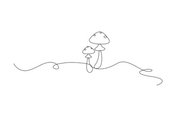 Minimalist One-Line Mushroom Drawing &ndash; Continuous Line Art Vector