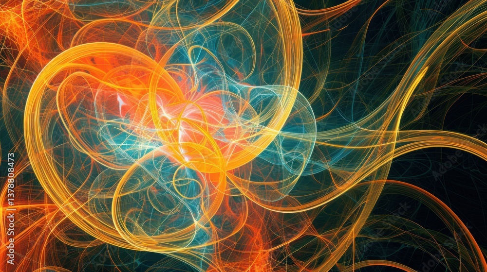 Poster abstract network pattern with swirling lines representing data flow.