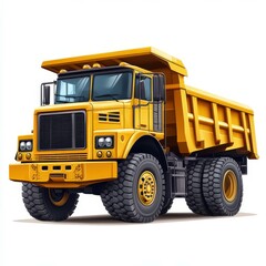 Heavy yellow dump truck parked on a construction site under clear blue sky during daytime for road building activities