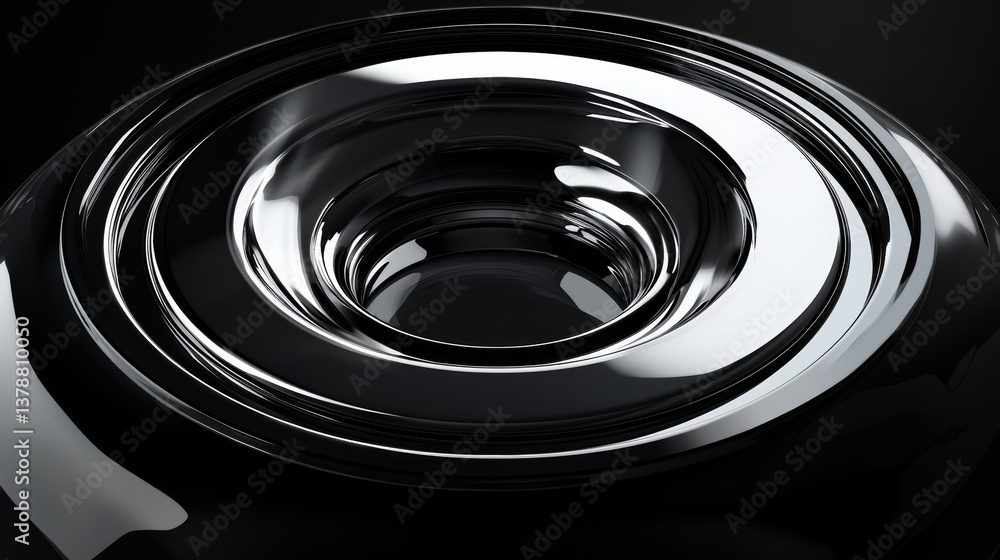 Poster a mesmerizing black circular ripple with smooth surfaces reflecting light, creating a sense of depth