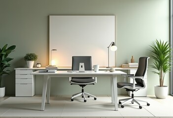 contemporary workspace design sleek office supplies ergonomic furniture minimalist aesthetic productivity station modern tech ambiance, desk, chair