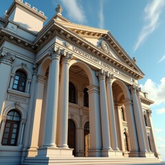 Obraz premium majestic neoclassical building facade columns architectural design series image heritage structure style, fascade, architecture, ornate, capital, pediment