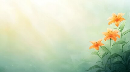 Luminous orange flowers in bloom, a vibrant botanical painting on green