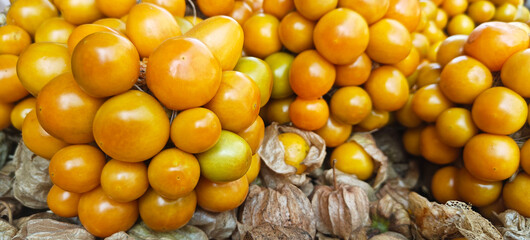 A pie of fresh cape gooseberry open sell in Indian market.