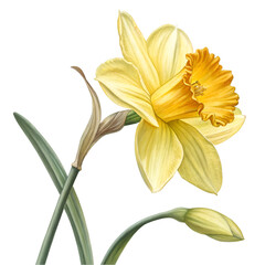 Yellow Daffodil Spring Flower Paint oil isolated on white background