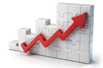 3D Puzzle Piece with Soaring Line Graph Inside on Solid White Background