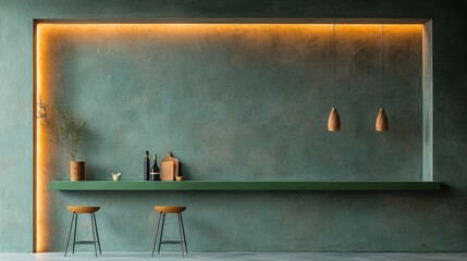 Modern Teal Bar Area with Wooden Accents