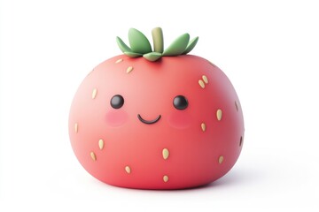 A cute, cartoonish 3D model of a smiling strawberry.