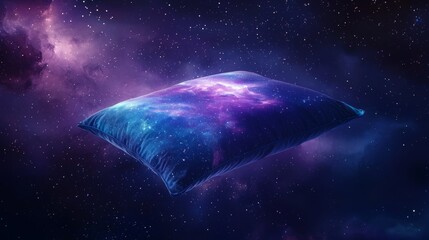 Fototapeta premium A stunning cosmic pillow floating in a colorful galaxy, symbolizing dreams and the vast universe of imagination.
