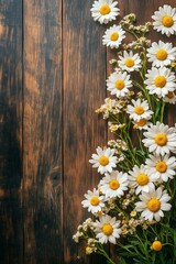 Obraz premium Bright Daisies Arranged on a Rustic Wooden Background Enhance Natural Beauty in a Serene Setting