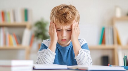 Frustrated Child Studying Hard