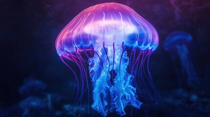 Mystical underwater photography close-up of a massive jellyfish in ethereal ocean depths