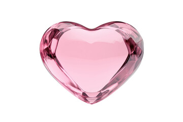 Transparent pink crystal heart with faceted design on black background, cut out