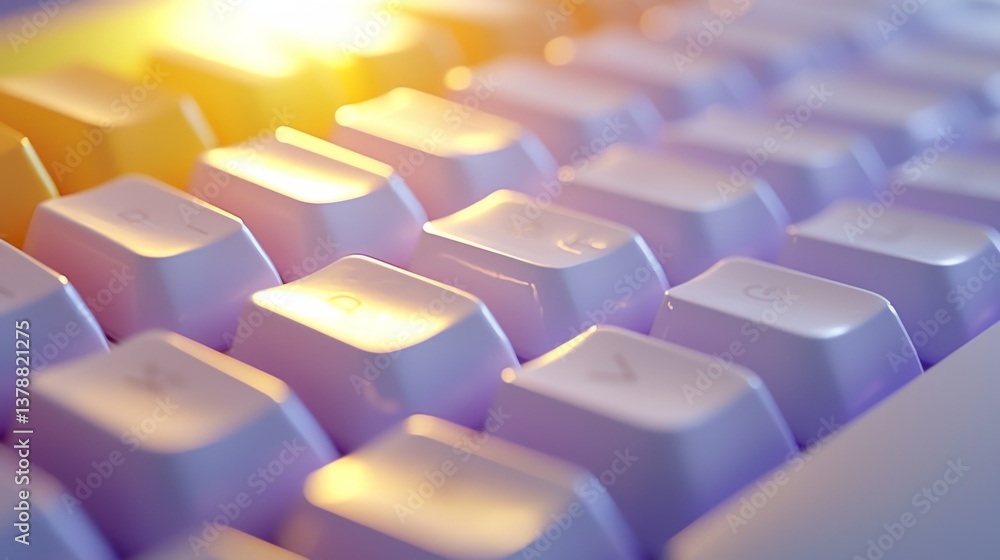 Poster close-up of a modern keyboard with a warm glow, perfect for concepts related to technology and digit