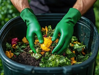Fototapeta premium Composting organic waste effective practices in urban gardens sustainability hands-on learning environment