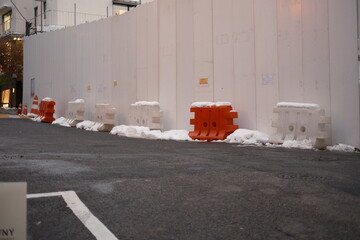 A colored road barrier on a street in South Korea.
