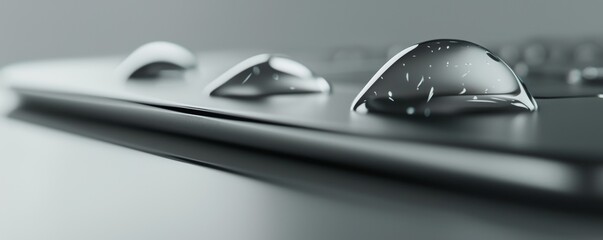 Close-up of water droplets on a sleek surface, showcasing modernity, innovation, and the intersection of technology and nature.