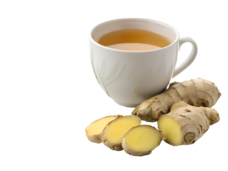 A warm cup of tea with cookies and lemon ginger on a breakfast table