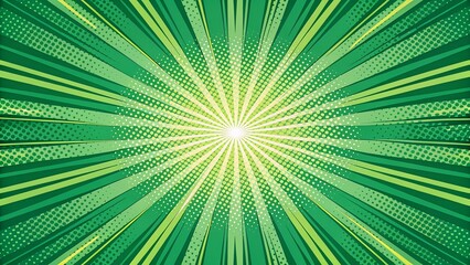 Obraz premium Green Sunburst Background with Radiating Lines, Bright Glow Effect