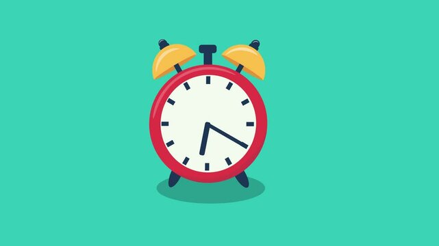 Alarm clock flat animated icon on mint background