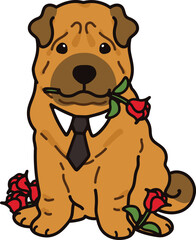 Simple and adorable Valentine's Day illustration of Shar Pei dog