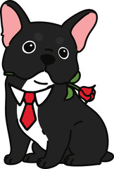 Simple and adorable Valentine's Day illustration of black French Bulldog