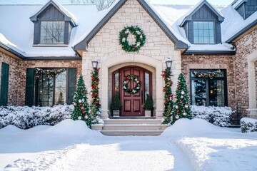 Fototapeta premium A charming house exterior adorned with festive Christmas decorations.